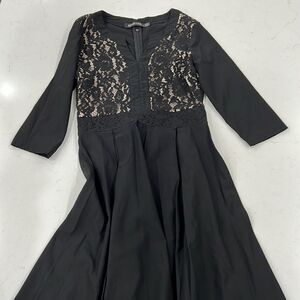 HOMEYEE Women's Chic Crew Neck 3/4 Sleeve Dress Black Lace